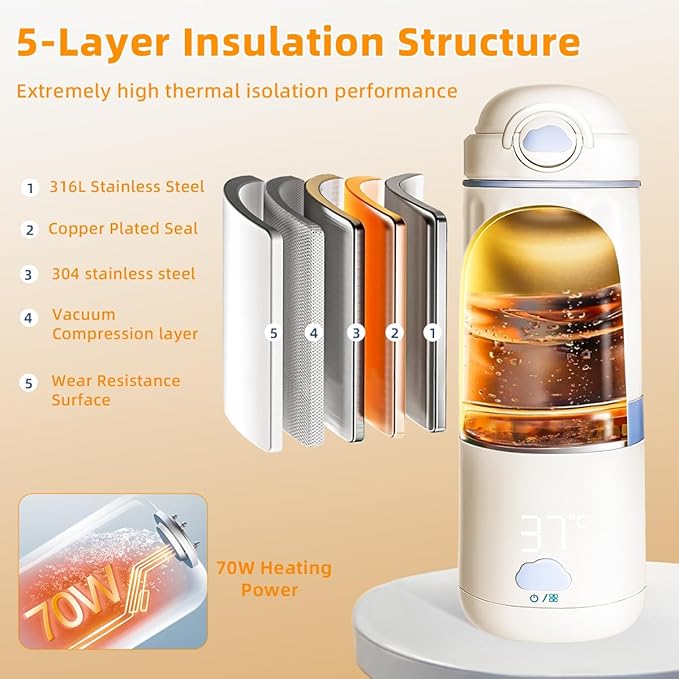 Portable Milk Warmer for Travel,New Upgrade Detachable Design,17Oz Larger Capacity Baby Bottle Warmer with Adjustable Temp & Keep Warm for Formula, Breastmilk,Fast Heating,13500 mAh