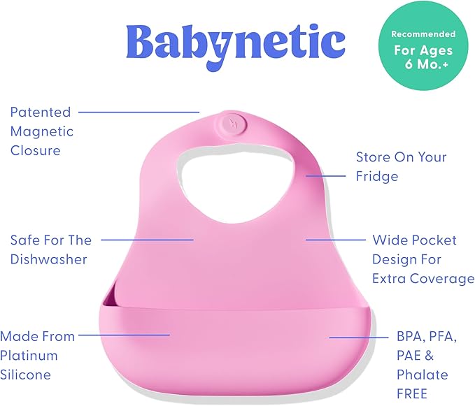 Magnetic Silicone Bibs 2-Pack Waterproof, Dishwasher Safe, BPA Free Food-Grade, Baby Feeding Bib