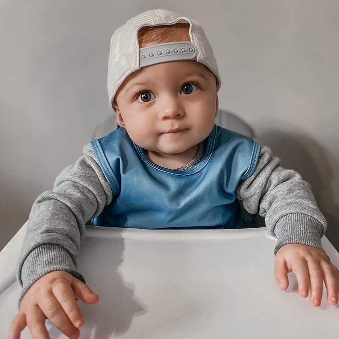 BapronBaby Minimalist Dusty Blue Bapron - No Neck Tie Safer Bib for Baby & Toddler - Soft Waterproof Stain Resistant - Machine Washable - Sz Preschool 3-5yrs