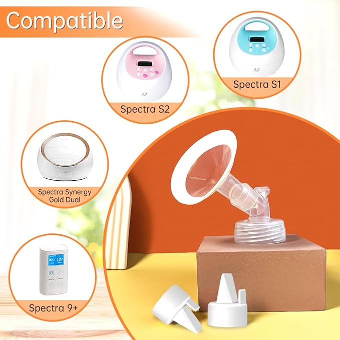 PumpMom-us 17mm Oval Flanges with Soft Rim Compatible with Spectra S2 S1 9 Plus Breastpumps Accessories, Replacement Breast Shield and Duckbill Valves for Spectra Pump Parts and Flange