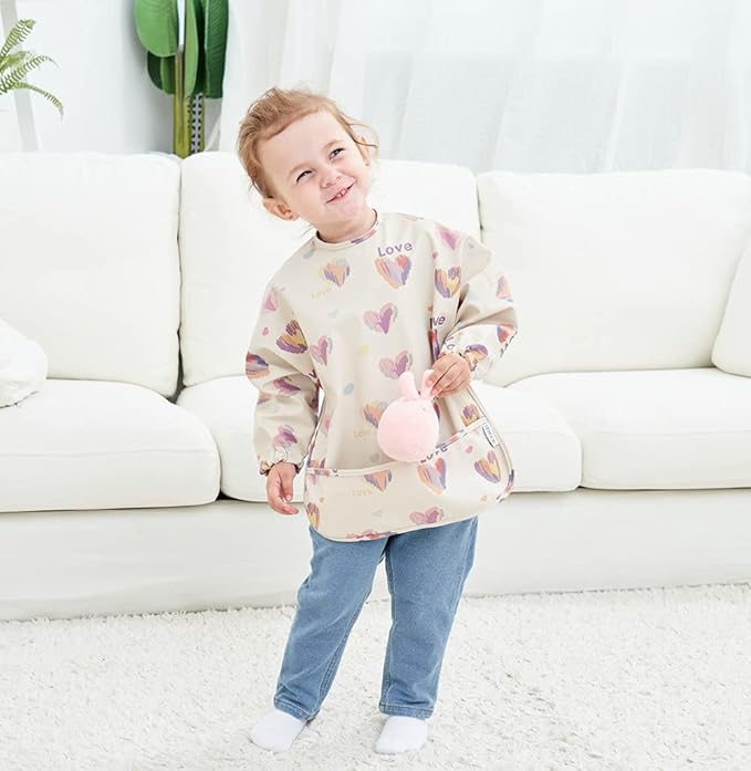 GZMM Waterproof Baby Bibs,Infant Toddler Long Sleeve Feeding Bib With Food Catcher,Wipe Clean & Washable