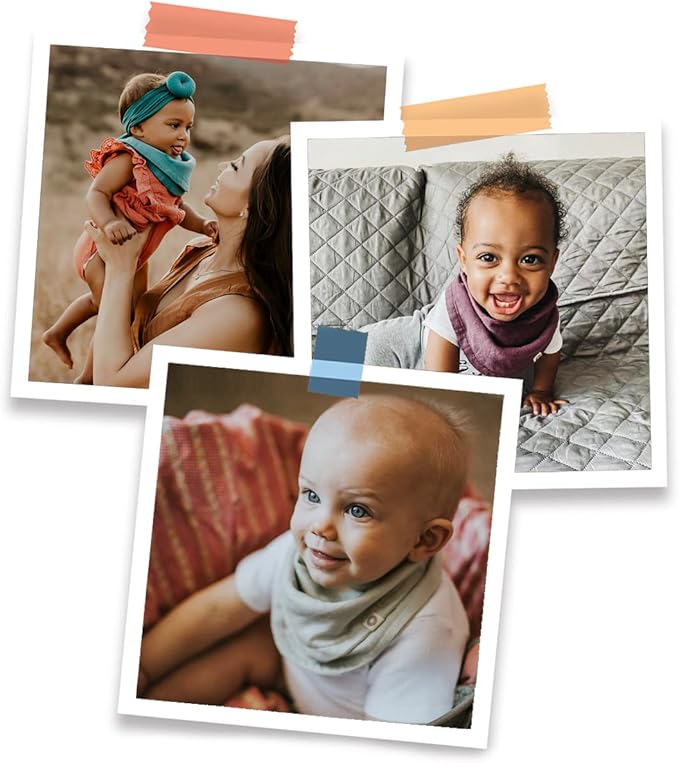 Kishu Baby Indi - Fairtrade Organic Baby Bibs for Girls or Boys - Rounded, 4-Way Reversible, 8 Layer Muslin Drool Bibs