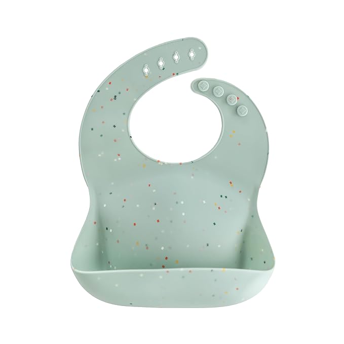mushie Silicone Baby Bib | Adjustable Fit Waterproof Bibs (Cambridge Blue Confetti)
