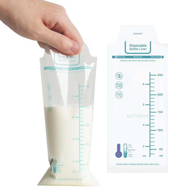MOTHER-K Disposable Baby Bottle Liner, Must-Have Baby Travel Essentials, BPA Free & Anti-Colic (8oz, 100pcs)