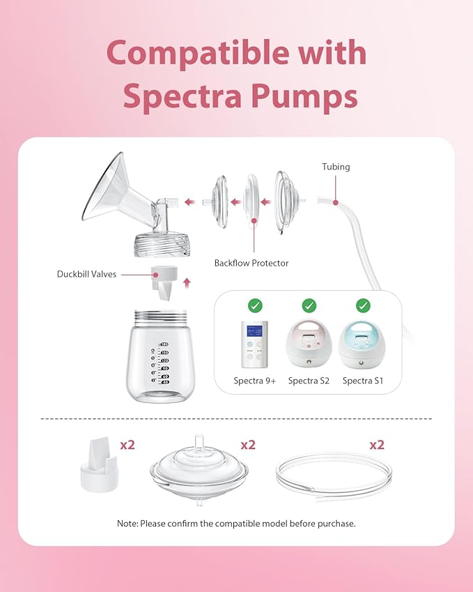 Breast Pump Parts Compatible with Spectra S1/S2/9 Plus, Duckbill Valves, Backflow Protector Membrane and Tubes (Not Original Spectra Accessories)