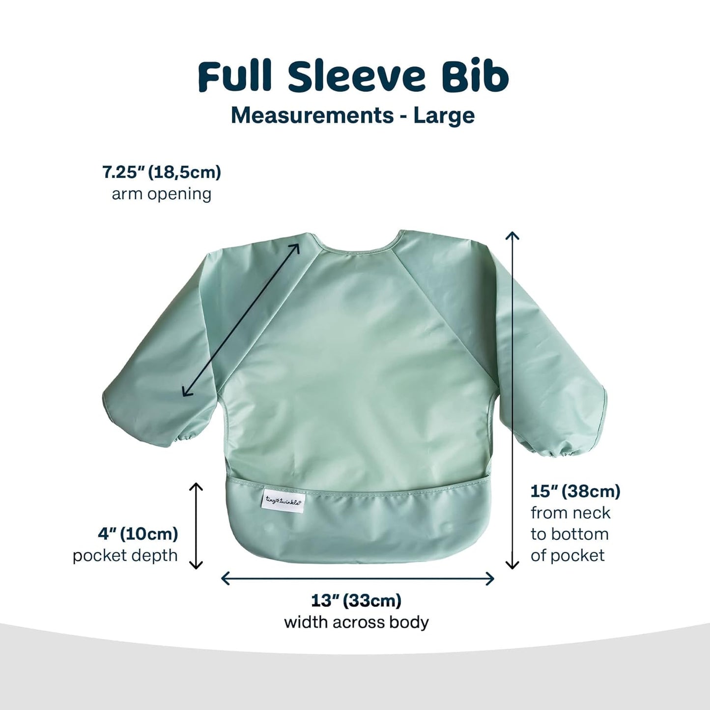 Tiny Twinkle Mess Proof Baby Bib,Waterproof Smock Baby Bib for Eating,Machine Washable Long Sleeve Bib,Baby Led Weaning,Toddler Bib (Sage Green, Large 2-4 Years)