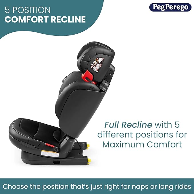 Peg Perego Viaggio Flex 120 Booster, 4D Total Adjust for Safety & Comfort, No Armrests, Compact Fold for Travel, 40-120 lbs, Made in Italy, Crystal Black (Black)