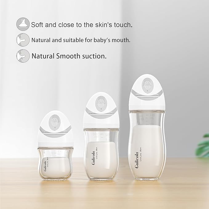 Gulicola Natural Glass Baby Bottles Set 4 Pack, Newborn Boy Breastfeeding Bottles with Slow Flow Nipples, 0 Months+, 3 oz & 5 oz - Black/White