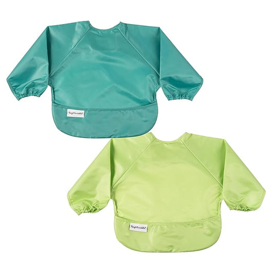 Tiny Twinkle Long Sleeve Bib for Babies & Toddlers – 2 Pack Waterproof Smock Bibs for Eating – Machine Washable & Mess-Proof, Baby Feeding Essential & Shower Must-Have (Rainforest,6–24M)