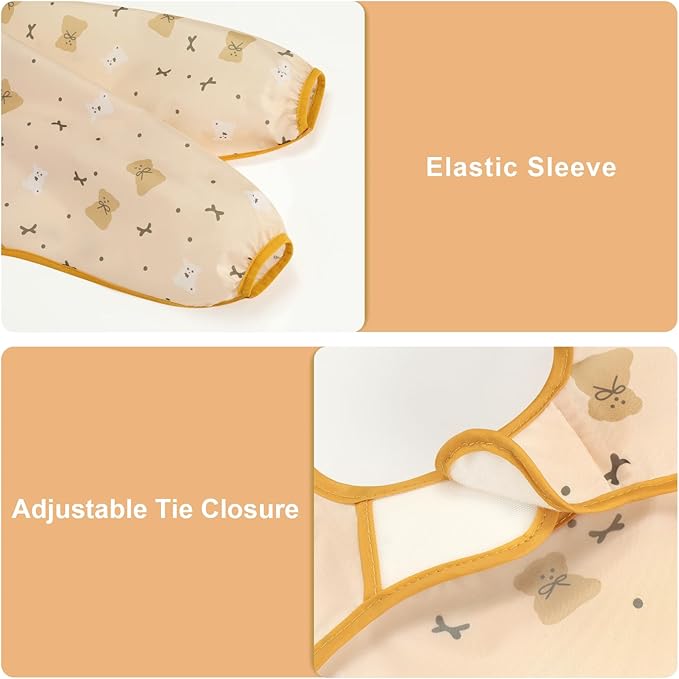 Accmor 5 Pack Long Sleeve Bibs, Baby Smock Waterproof Sleeved Bib Smock for Baby Toddler 6-36 Months