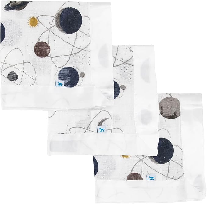 Little Unicorn Security Blankets 3 Pack | 100% Cotton Muslin with Satin Border| Super Soft and Breathable | Baby, Infant, Toddler | Lovey for Boys and Girls | Planetary