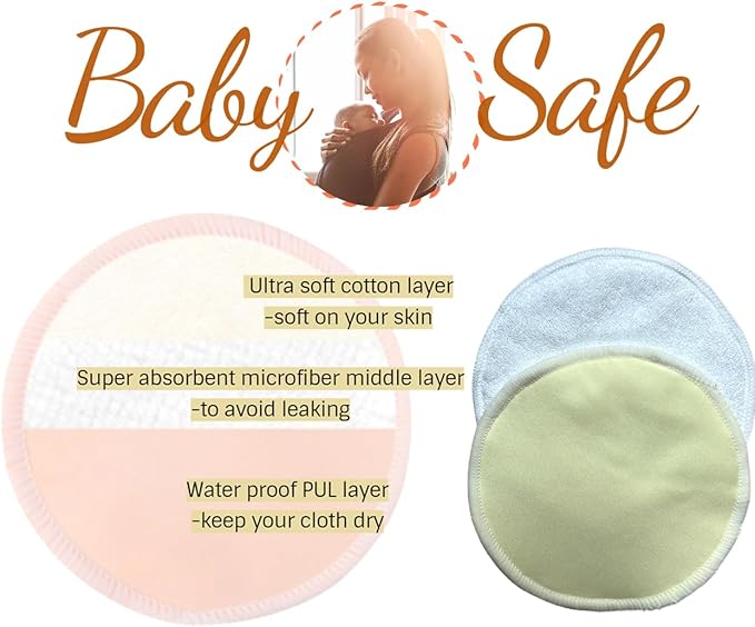 Reusable Nursing Pads 14 Pack,Washable Breast Pads Breastfeeding Essentials,Newborn Necessities for Baby Boys and Girls,Postpartum Essentials for Mom,Super Soft & Absorbent (Light Yellow)