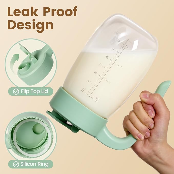 Breast Milk Pitcher Glass Resistant to Heat and Cold, 32 oz Leak-Proof Formula Storage Container with Wide Mouth, Milk Storage Bottle Container for Formula, Preparing Bottles, and Breastmilk Storage