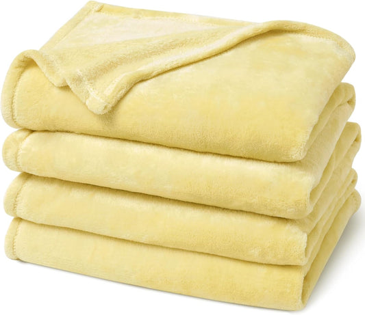 PHF Ultra Soft Fleece Blanket Queen Size, No Shed No Pilling Luxury Plush Cozy 300GSM Lightweight Blanket for Bed, Couch, Chair, Sofa Suitable for All Season, 90" x 90", Yellow