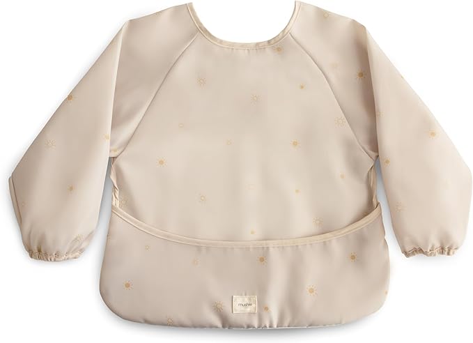 mushie Long Sleeve Baby Bib | Water Resistant Adjustable Fit for Ages 6-24 Months