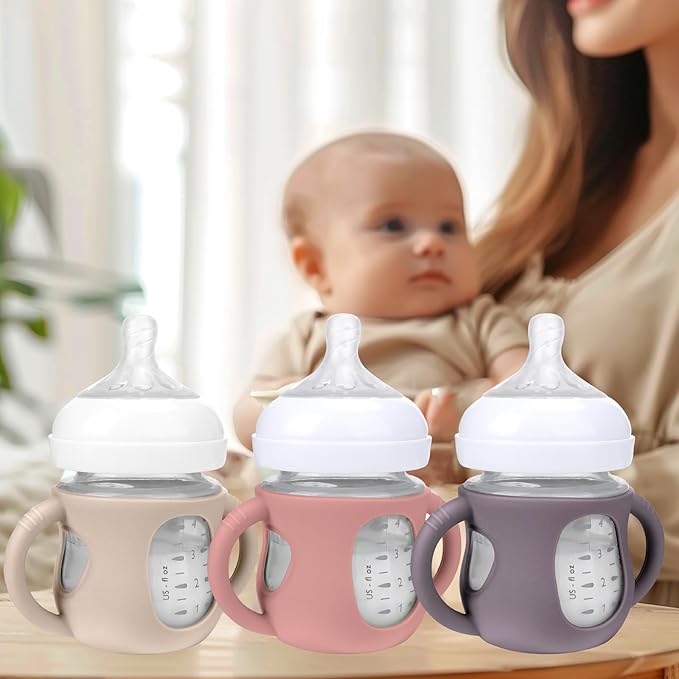 BUSOHA 3 Pack Silicone Sleeves for Avent Natural Baby Bottles - Drop Protection Baby Bottle Sleeves with Handle for Avent Natural Baby Bottles,4 Ounce