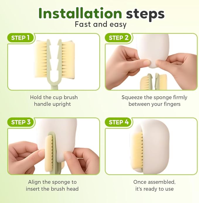 5 in 1 Bottle Cleaning Brush, Multifunctional Water Bottles Cleaner Brushs Portable Bottle and Lid Cleaning Brush Tool, Straw Cleaner Brushs for Baby Bottles Tumblers Glass Cups (2, Green)