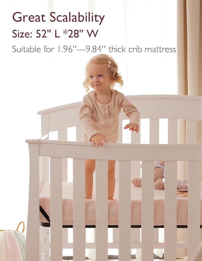 Momcozy Muslin Standard Fitted Crib Sheets, 52"x28", 2 Pack Soft Breathable Natural Cotton Baby Mattress Sheet, 360° Mattress Wrapping No Slip Boys Girls Neutral Toddler Bed Sheet, Beige Blush