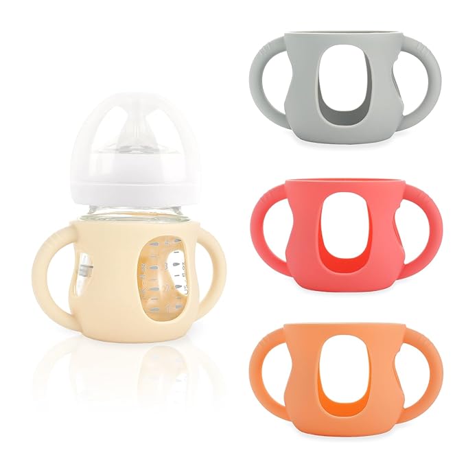 4-Pack Silicone Sleeves for Philips Avent Glass Bottles, BPA-Free Drop-Resistant Baby Bottle Sleeves with Handles, Compatible with Philips Avent Natural Glass Baby Bottles (4 oz)
