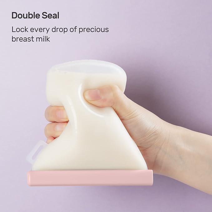 Nuliie 7 Pcs Silicone Breastmilk Storage Bags Reusable, 8oz/240ml Double Leak-Proof Breastmilk Freezer Bags, BPA Free Self-Standing Milk Bags for Breastfeeding, Baby Food Pouches