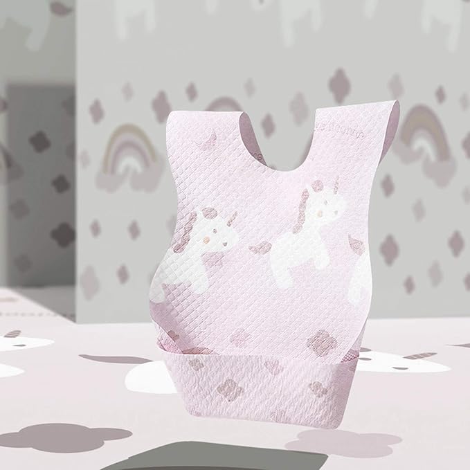 Baby and Infant Disposable Travel Bibs - Soft, Leakproof, for Toddlers Babies, Feeding, Traveling, (60PCS) Unicorn