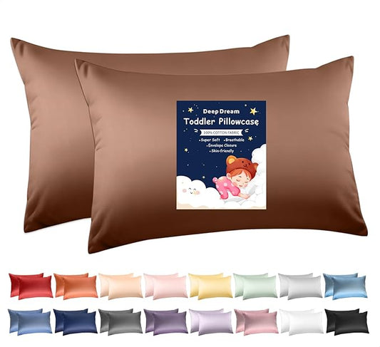 Deep Dream Toddler Pillowcases for 13x18 Pillow 2 Pack, 100% Cotton Travel Pillow Case Cover, 600 Thread Count Cotton Pillow Covers, Soft & Breathable Small Pillow Cases Envelope Closure, Coffee Brown