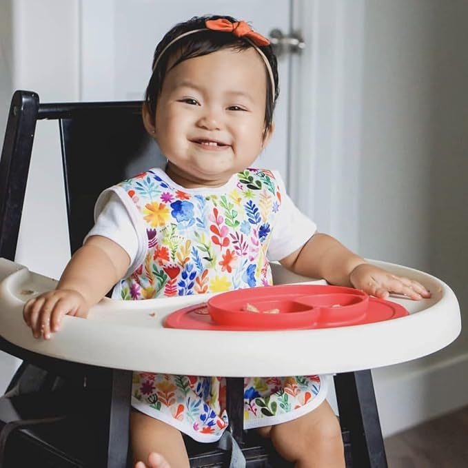 BapronBaby Rainbow Watercolor Floral Bapron - No Neck Tie Safer Bib for Baby & Toddler - Soft Waterproof Stain Resistant - Machine Washable - Sz Baby/Toddler 6m-3T