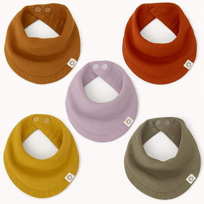 Kishu Baby Indi - Fairtrade Organic Baby Bibs for Girls or Boys - Rounded, 4-Way Reversible, 8 Layer Muslin Drool Bibs