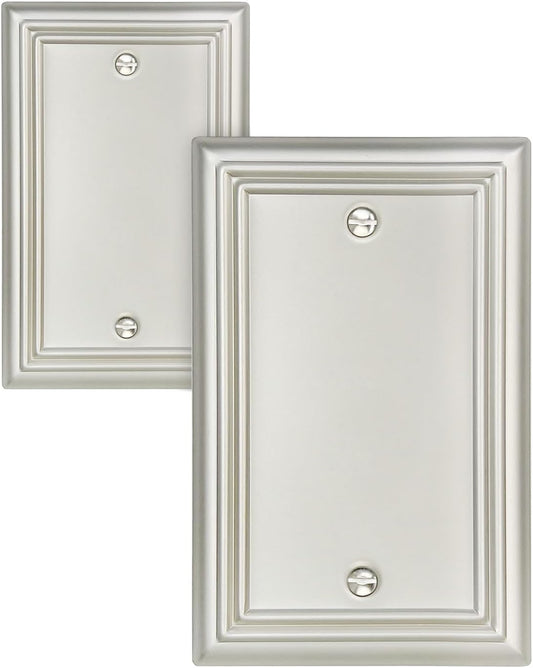 2-Pack Blank Wall Plate, Durable Metal No Device Outlet Cover, Satin Nickel, 3.15''*4.88'', Midsize