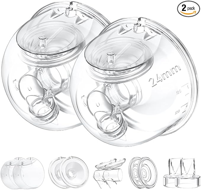 Two Full Milk Collector Cup Sets with 24mm Flange Compatible with Momcozy S12 Pro/S9 Pro Breast Pump, NOT for S9/S12, Replacement Pump Parts with Duckbill Valve, Flange, Diaphragm, Linker, Collector