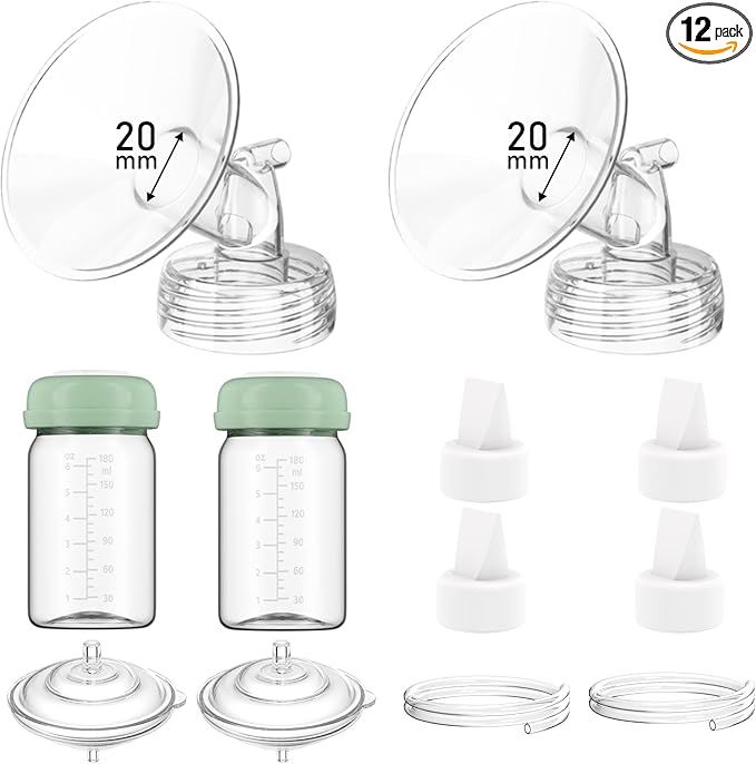 Breast Pump Parts Compatible with Spectra S1/S2/9 Plus/Synergy Gold, Full Set Replacement Parts for Spectra Include 20mm Flange, Duckbill Valve, Backflow Protector, Tubing, Bottle, Not Original Parts