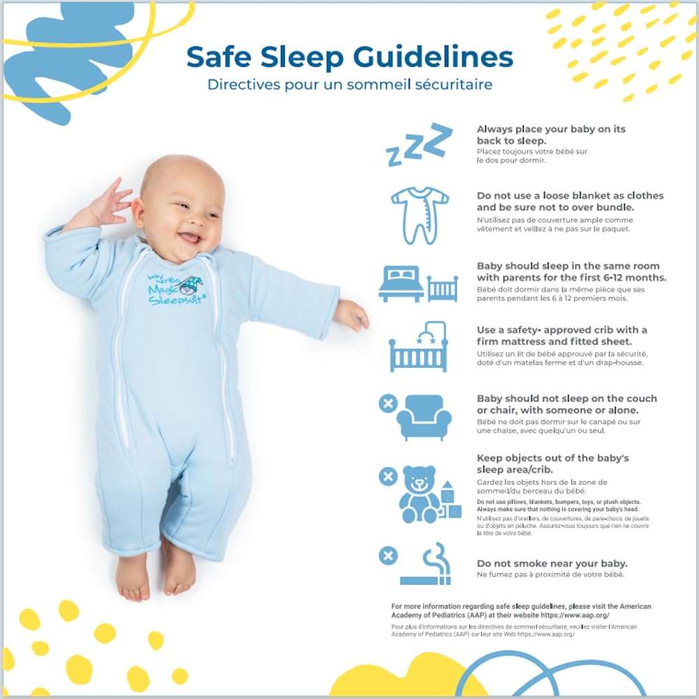 Baby Merlin's Magic Sleepsuit - Cotton Baby Swaddle Transition Product - Soft and Breathable Design, Double Zipper for Easy Diaper Changes, Promotes Safe Sleep - Blue - Large 18-21lbs
