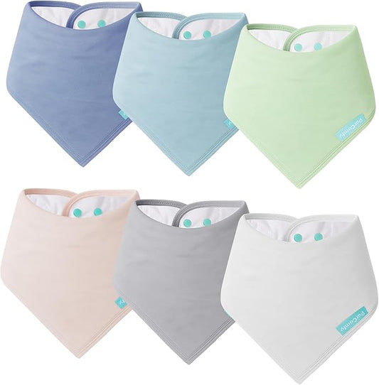 PurComfy SuperSoft Baby Bibs, Premium Bamboo Bandana Drool Bibs for Infant Boys & Girls, Adjustable Snap Bibs, 6-Pack