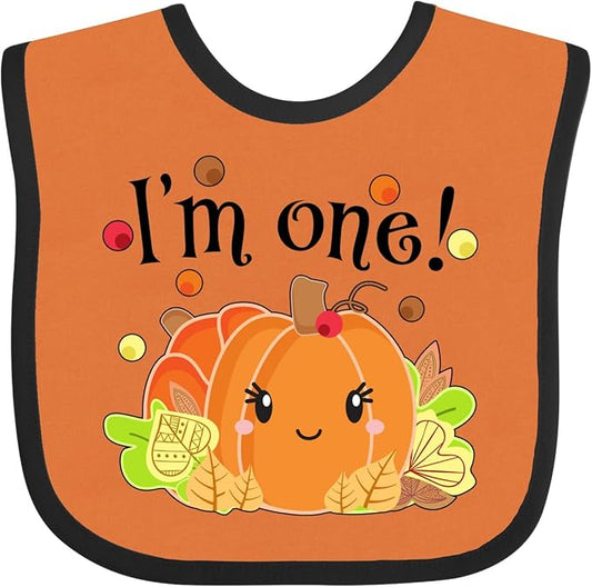 inktastic I'm One- Pumpkin Birthday Autumn Baby Bib