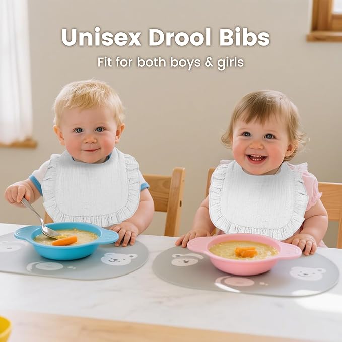 Oiomniv Muslin Baby Bibs, 6-Pack Bandana Drool Bibs Soft Cotton Adjustable Unisex Newborn, Toddler for Drooling Teething