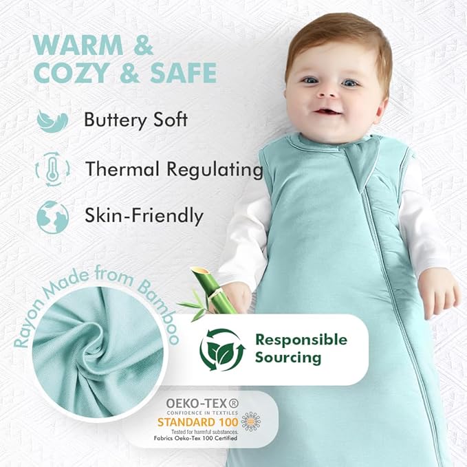 HAPIU Rayon Made from Bamboo Winter Baby Sleep Sack 2.5 TOG, 2-Way Zipper YKK, Warm Quilted Wearable Blanket