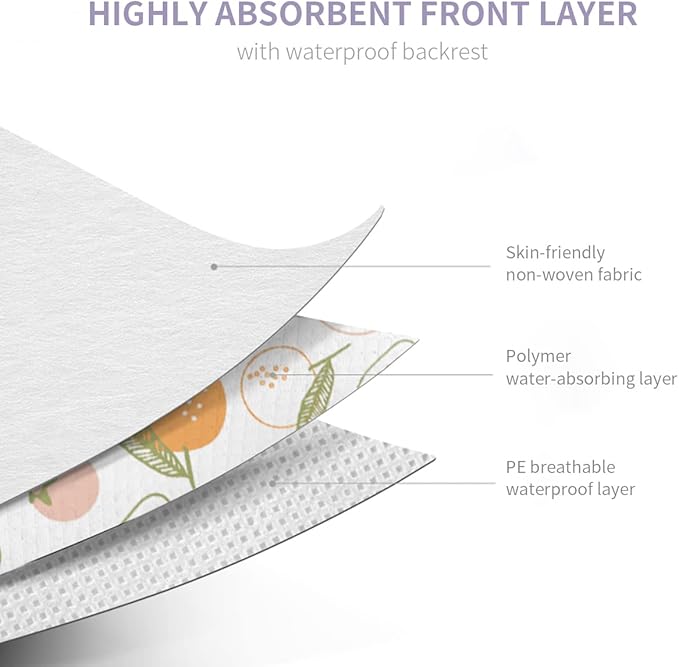 SUNVENO Disposable Baby Bibs with Crumb Catcher Pocket, Leakproof Liner, Adjustable Adhesive Tabs, Individually Wrapped