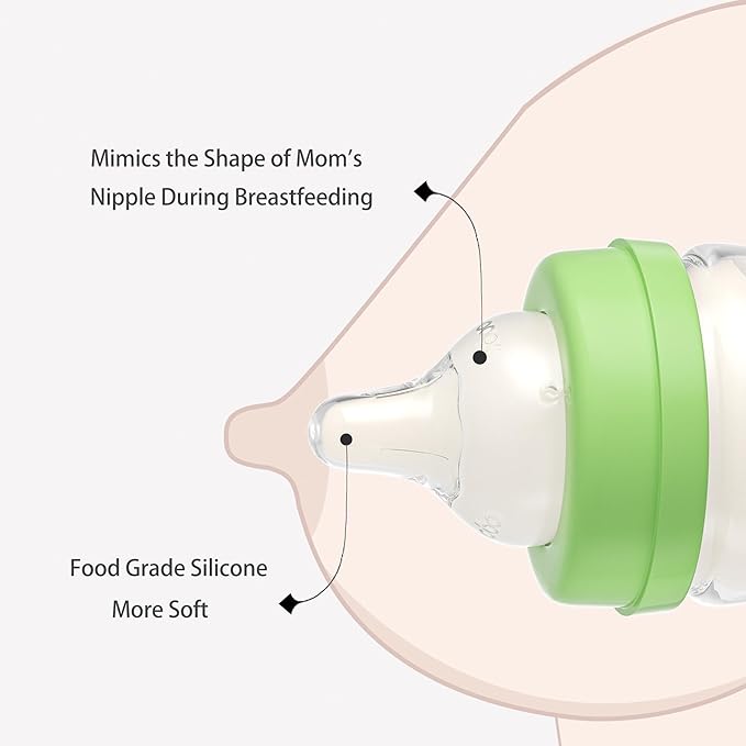 YOHKOH Glass Baby Bottles with Slow Flow Nipple, Newborn Anti-Colic Baby Bottles for 0+ Months, Wide Neck Feeding Bottle, Clear (Multicolour, 5oz (Pack of 4))