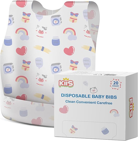 KIIS Disposable Baby Bibs for Travel - Waterproof Baby Smock Bibs for Eating, Toddlers & Kids - Travel & Daycare Essentials