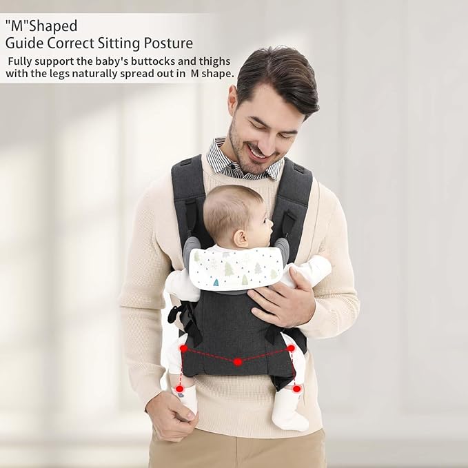 Baby Sling Carrier,4-in-1 Ergonomic Baby Backpack Front Carrier,Newborn to Toddler Wrap Lightweight Adjustable Baby Sling,Black