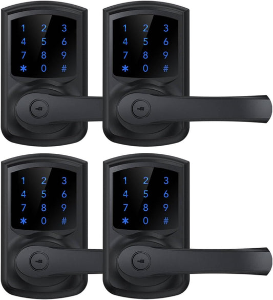 Keyless Entry Door Lock with Keypad and Handle for Front Doors, Touchscreen, Anti-peep Password, Auto-Locking, Matte Black 4 Pack