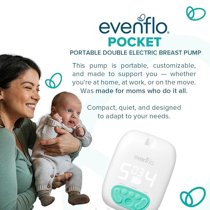 Evenflo Pocket Portable Double Electric Breast Pump, White, 20 Pumping Sessions per Charge, 9 Suction Settings, 3 Memory Presets