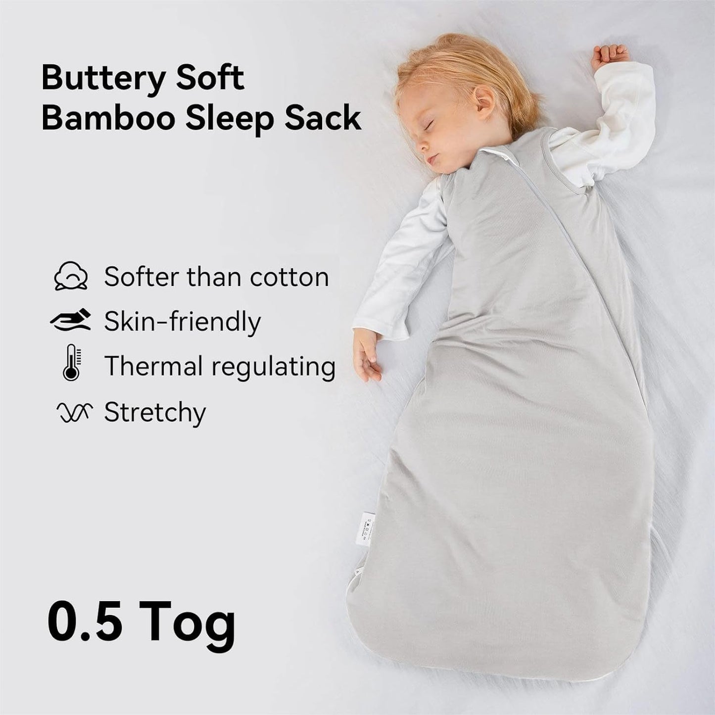 BubblePanda Rayon Made from Bamboo Sleep Sack 18-24 Months 0.5 Tog Soft Lightweight Toddler Sleep Sack 2t for Babies 2-Way Zipper Wearable Blanket Baby 18 Months