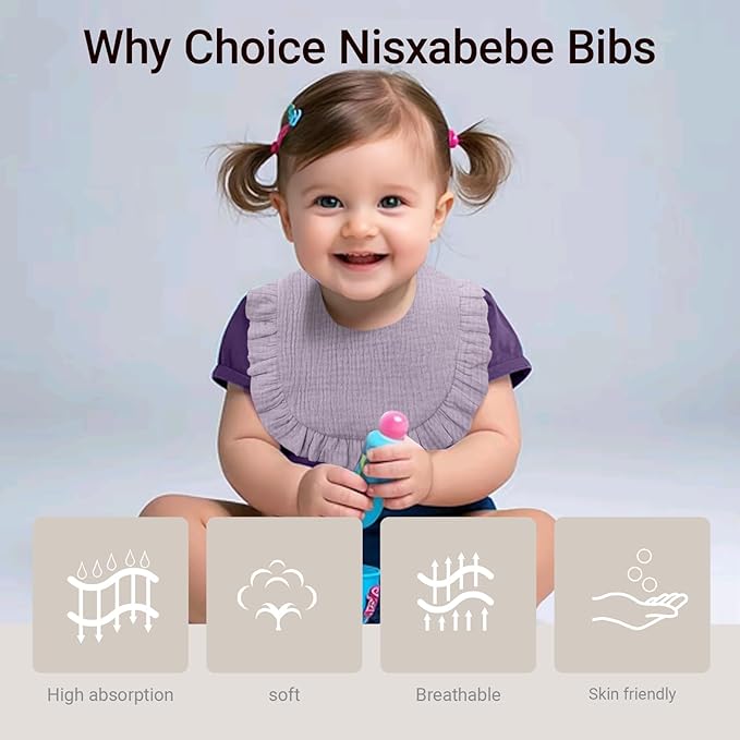 Baby Muslin Bibs,6 Pcs Drool Bandana Bibs for Baby Girl Drooling and Teething,Soft and Absorbent Cotton for Newborn