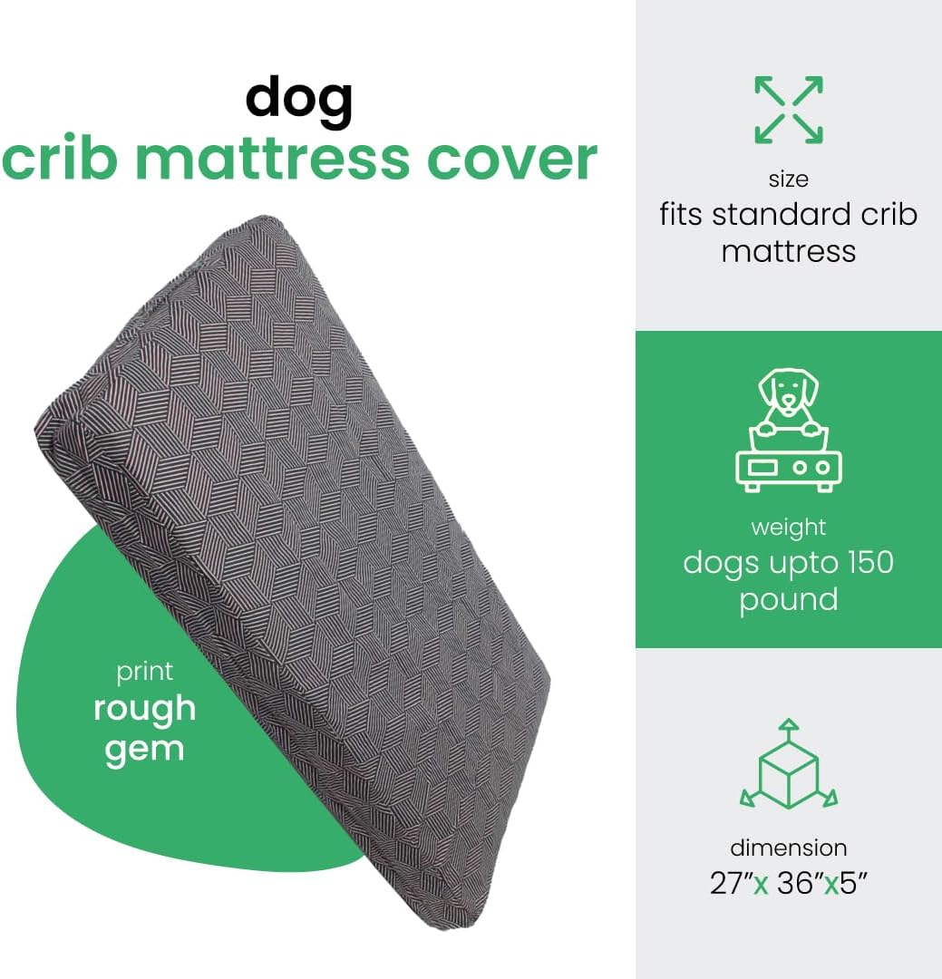 Molly Mutt Large Crib Mattress Cover - Rough Gem Print - Measures 27”x52”x5”- 100% Cotton - Durable - Breathable - Sustainable - Machine Washable Dog Bed Cover
