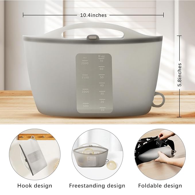 Silicone Microwave Steam Sterilizer Bag for Baby Reusable Quick Sterilizing Bag for Bottles Breast Pump Parts Toddler Accessories Great for Travel - 2000ml Grey