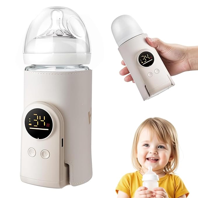 18W Portable Baby Bottle Warmer for Travel – Fast, Waterless Milk Heater for Breastmilk & Formula | USB Rechargeable Bottle Warmer with Precise Temperature Control – Essential for On-The-Go Feeding