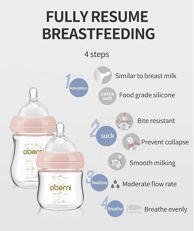 Glass Baby Bottles, Newborn Baby Bottle 4oz/120ml with Slow Flow Breast-Like Nipple for 0+, Anti Colic, BPA Free, Blue/3Pack