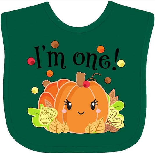 inktastic I'm One- Pumpkin Birthday Autumn Baby Bib
