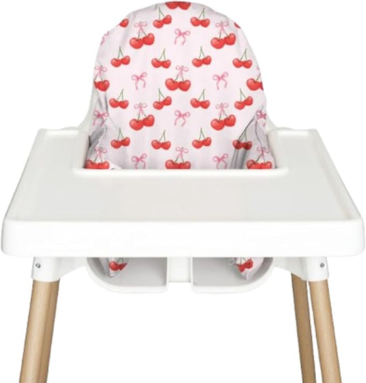 Nibble and Rest Highchair Cushion Cover for Inflatable Cushion, Compatible for IKEA Antilop Highchair,Accessories Stain-Proof and Wipeable Cover (Cushion NOT Included)(Cherries & Ribbons)